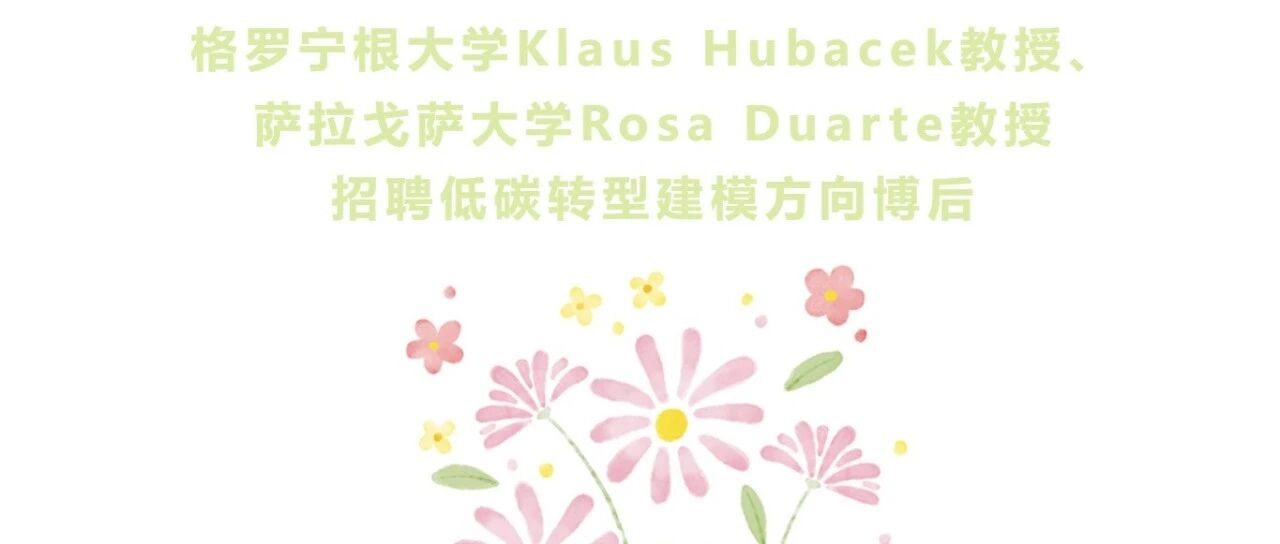 格罗宁根大学Klaus Hubacek教授、萨拉戈萨大学Rosa Duarte教授招聘低碳转型建模方